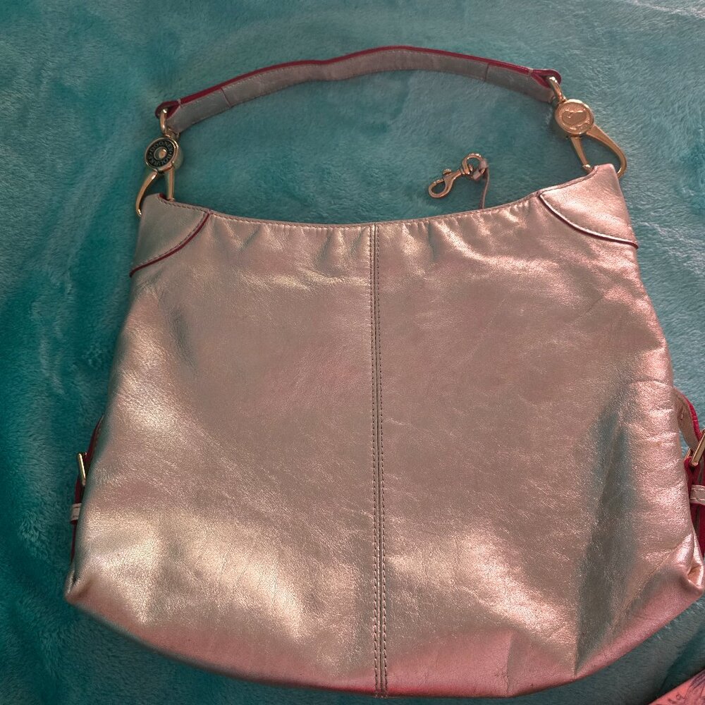 Dooney & Bourke Genuine Metallic Silver Leather Handbag